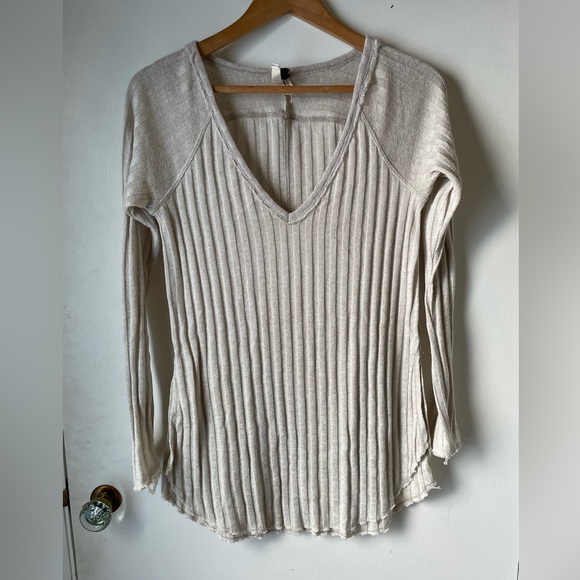 Free People We The Free Ribbed V Neck Long Sleeve Sweater Top XS - Picture 1 of 4